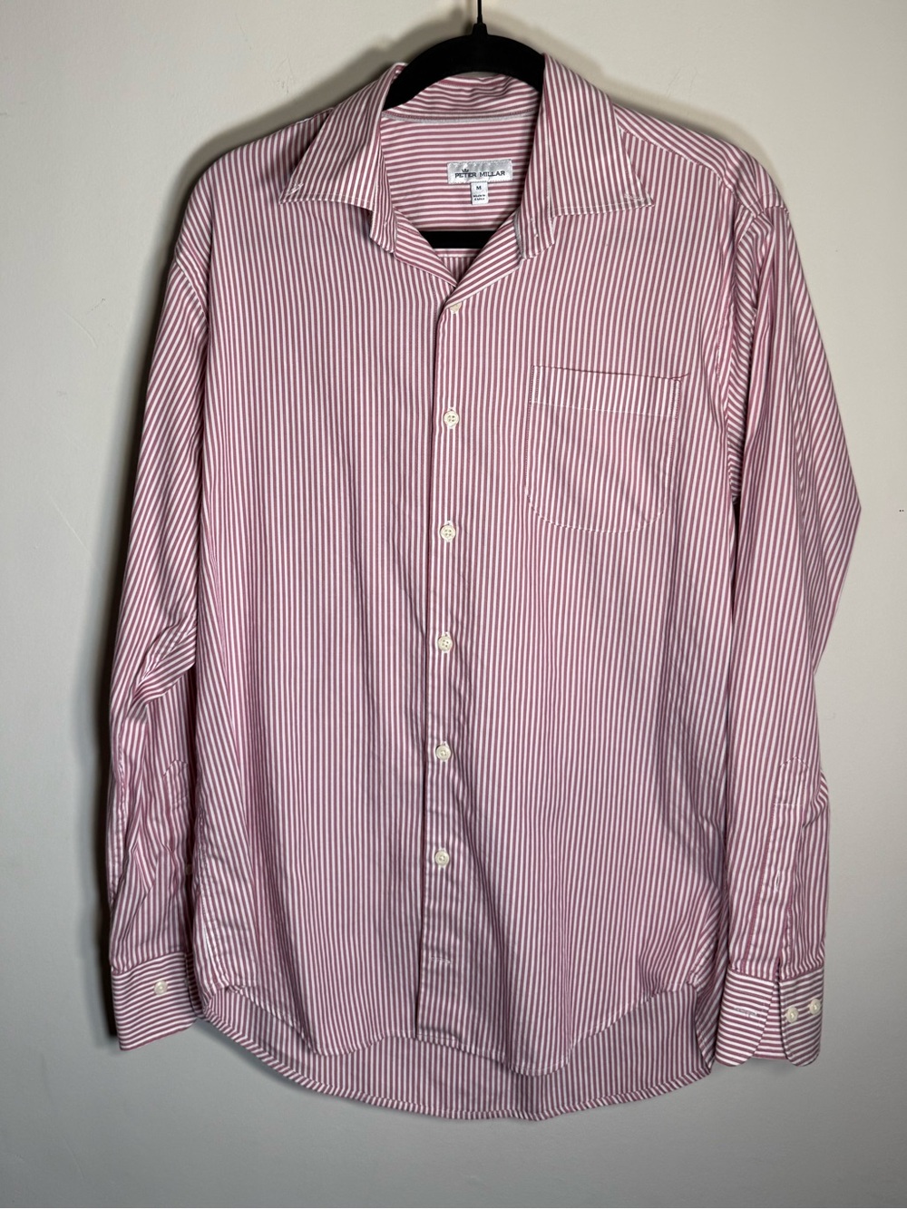 Peter Millar Pink White Stripe Button Front Shirt Cotton Silk Stretch